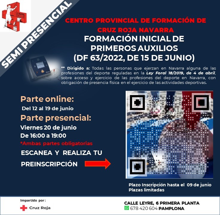 Cruz Roja Navarra - Formación inicial y formación continuada de Primeros Auxilios (Junio)